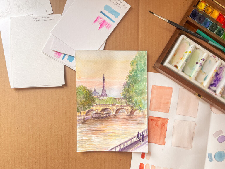 Atelier Live en visio | Aquarelle | Paris au coucher de soleil